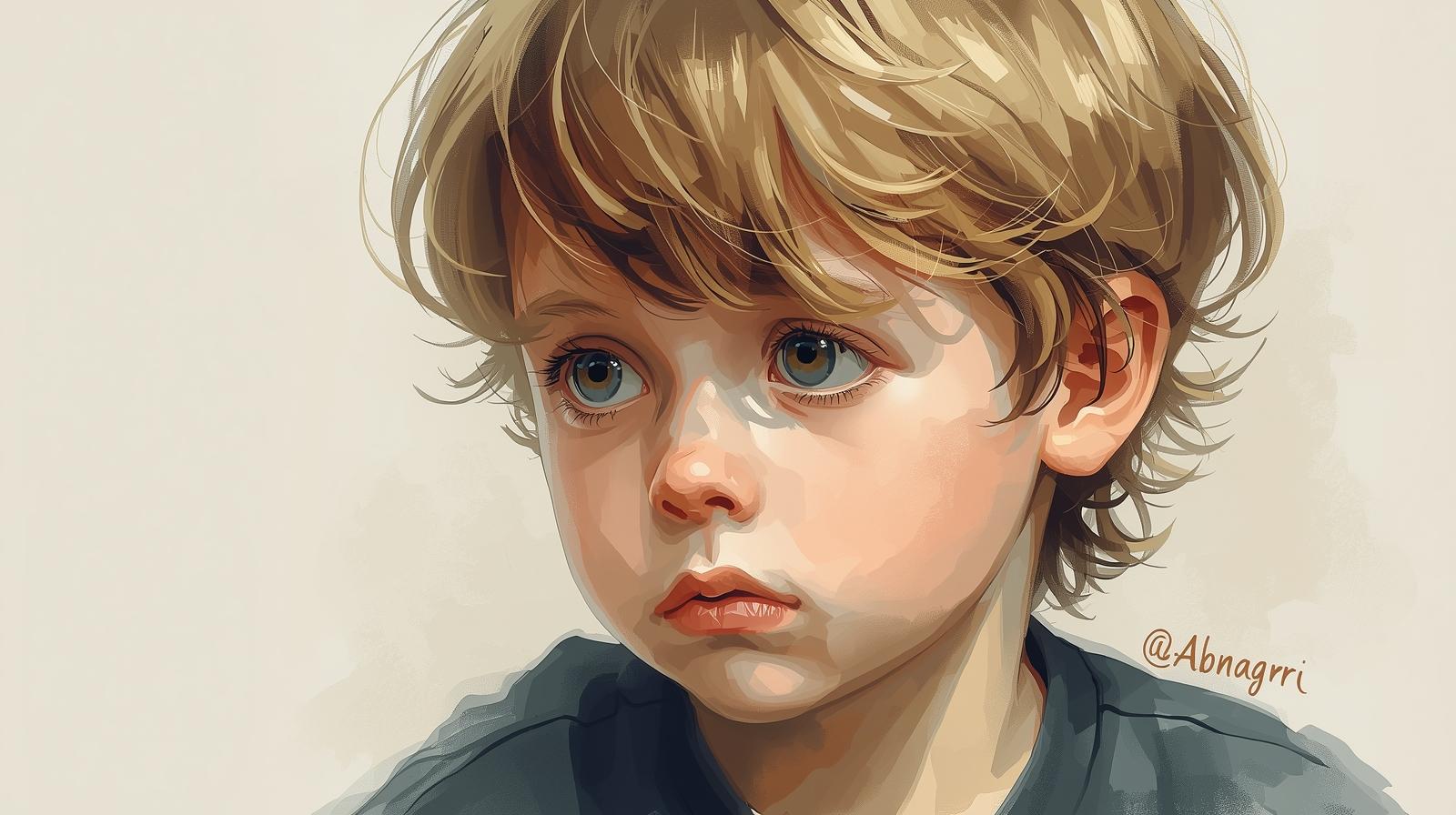 ちょっと悲しそうな顔をした4歳のかわいい男の子